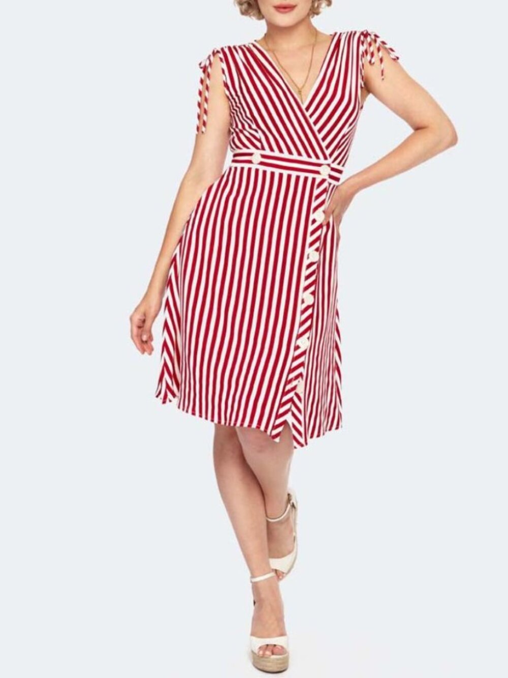 NEW Voodoo Vixen sailor stripe wrap dress red & pink nautical fit & flare US 4
